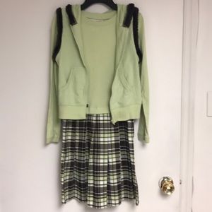 Girls’ dress and hooded vest.